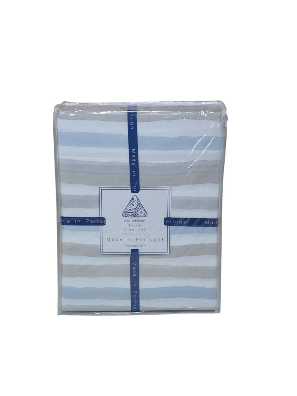 Alda Textéis Queen Sheet Set 100% Cotton Percale Striped Made In Portugal